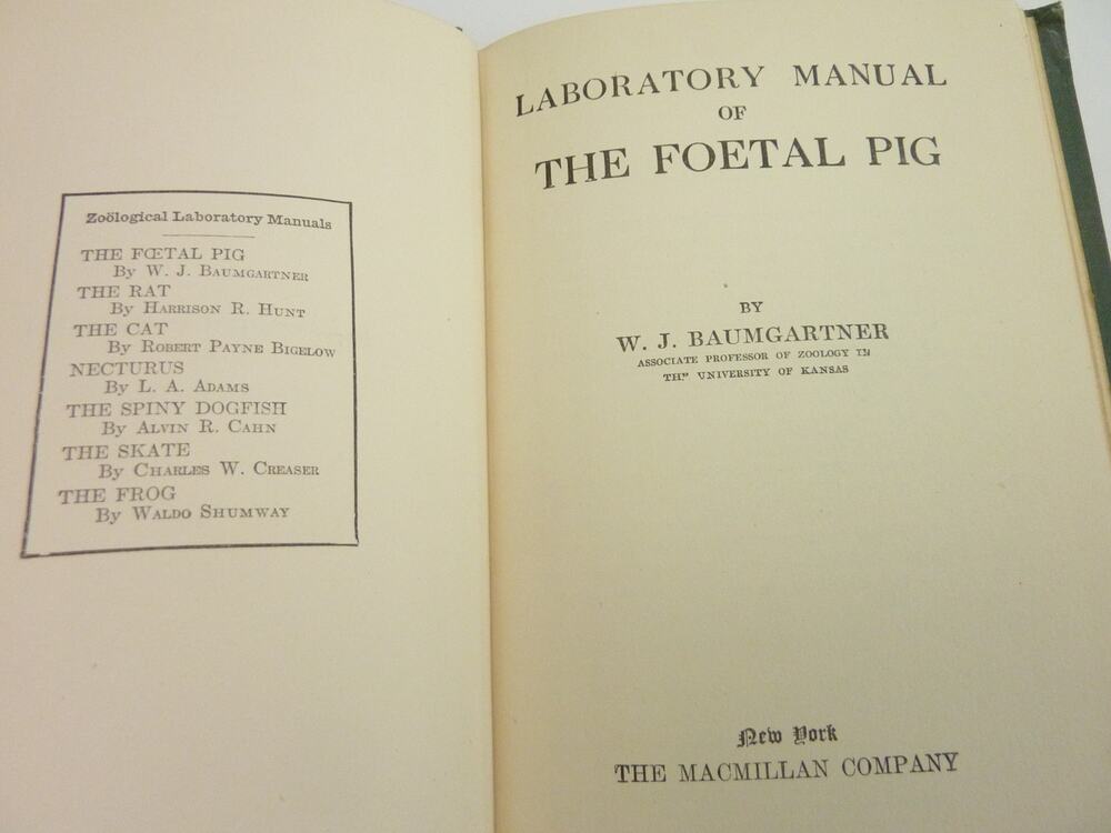Vintage 1946 Book Laboratory Manual Foetal Pig WJ Baumgartner Macmillan Anatomy